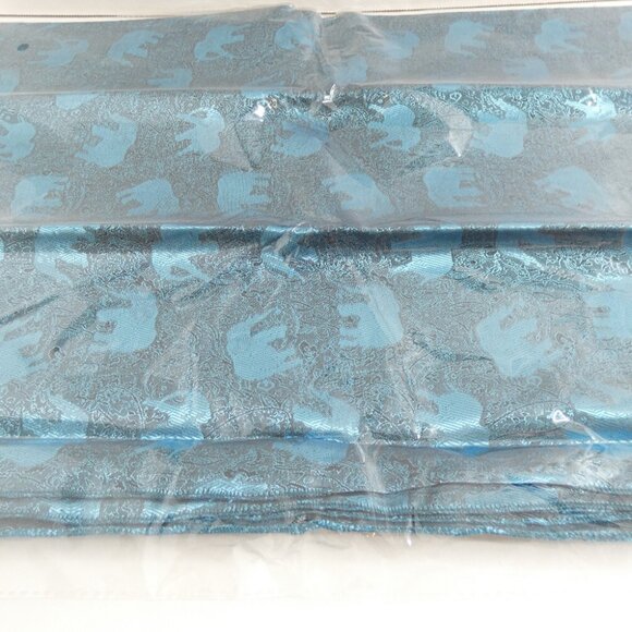 100% Silk Scarf Blue & Black Embossed Lucky Elephant Reflective 73" x 27" NWT - Picture 3 of 14